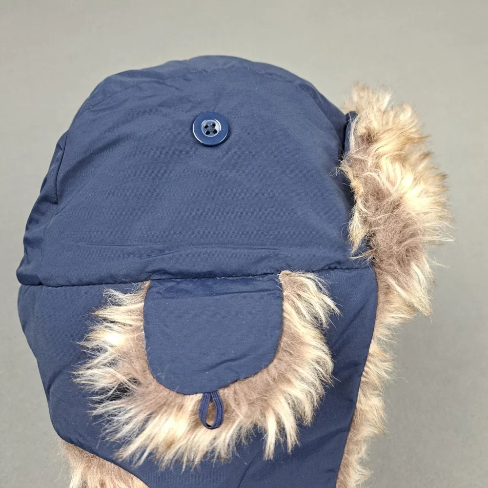Gap Kids Hat Navy Warmest Trapper Ear Flap Fleece Lined Winter Cap Faux Fur Trim